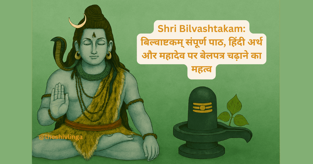 Lord Shiva Lingam with Bilva leaves and Shri Bilvashtakam lyrics